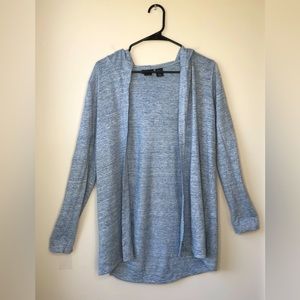Tahari 100% Linen Open Front Hooded Cardigan Lightweight Blue Gray Size S